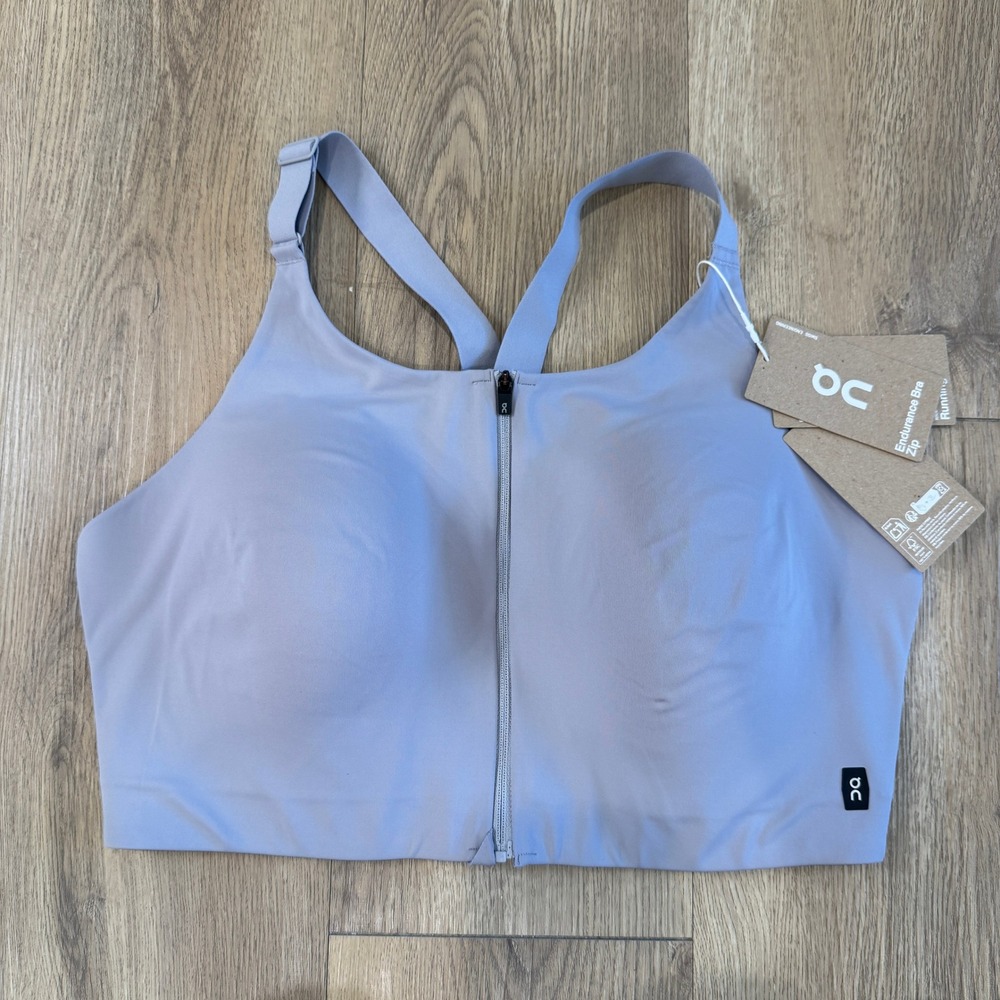 On Cloud Running Endurance Bra Zip Lilac High Support Sports Bra Size XL DD NWT